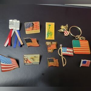 Patriotic USA Americana Lot Pins Brooches Keychain American Flag Red White Blue